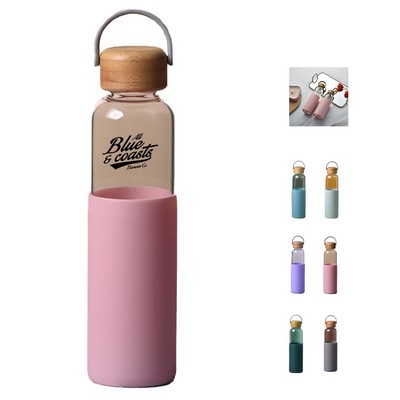 20oz Bamboo Handled Borosilicate Glass Water Bottle
