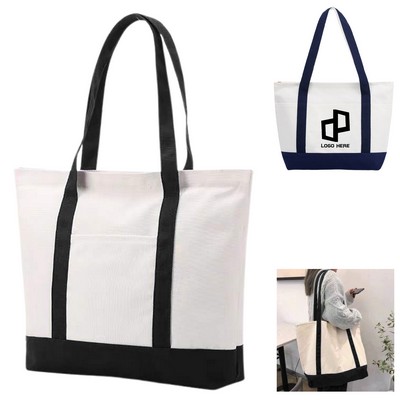 Canvas Tote Bag W/ Outer Pocket