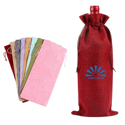 Christmas Linen Wine Drawstring Bag