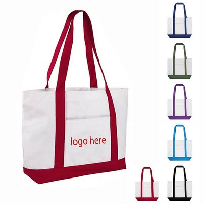 12 Oz Cotton Boat Tote Bag Front Pocket W/ Gusset