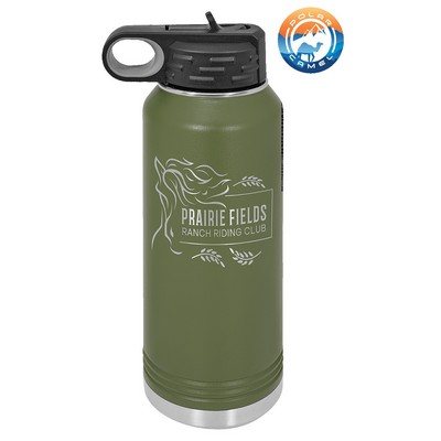Olive Green Polar Camel 32 oz Water Bottle with Easy Flip Top Lid & Straw - Laser Engraved