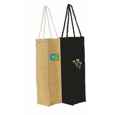Reusable Eco-friendly 1 Bottle Wine Natural Jute Bag with Rope Handle