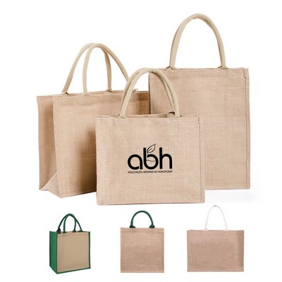 15" Large Waterproof Burlap Shopping Tote Bag With Handle