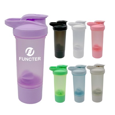 Double Deck PP Shaker Bottles W/ blender Ball 16 oz.