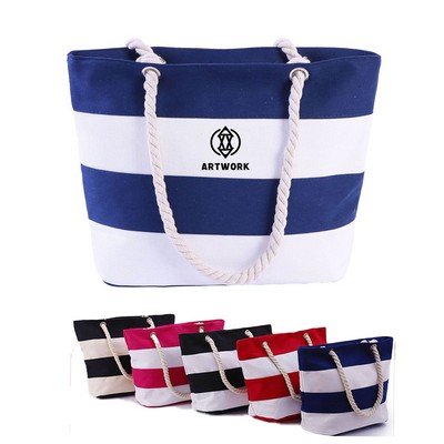 High-End Striped Canvas Tote Bag