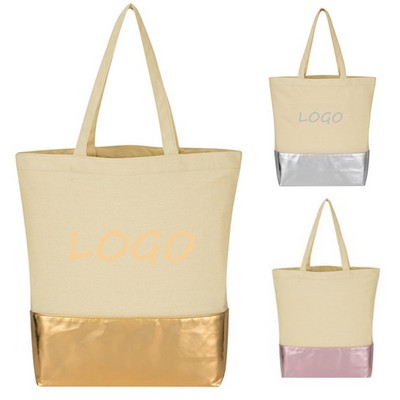 12oz Custom Thicken Sustainable Canvas Tote Bag w/Metallic Accent