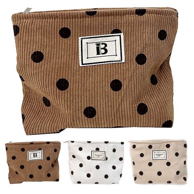 Vintage Style Organizer Corduroy Polka-Dot Makeup Bag