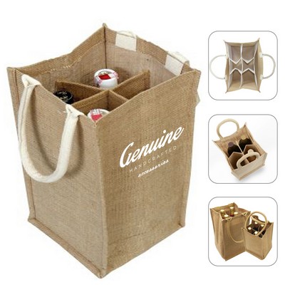 4 Bottle Jute Wine Bag